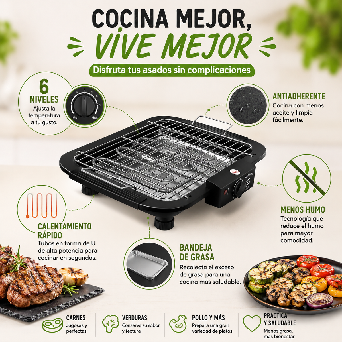 Parrilla Eléctrica sin Humo para Asados