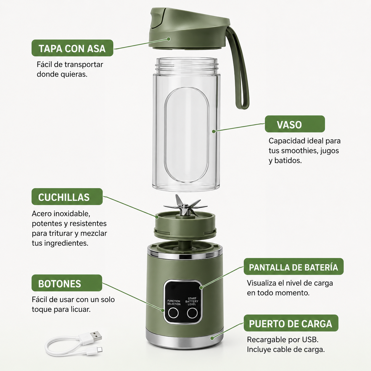 Vaso Licuadora Portatil Recargable Usb