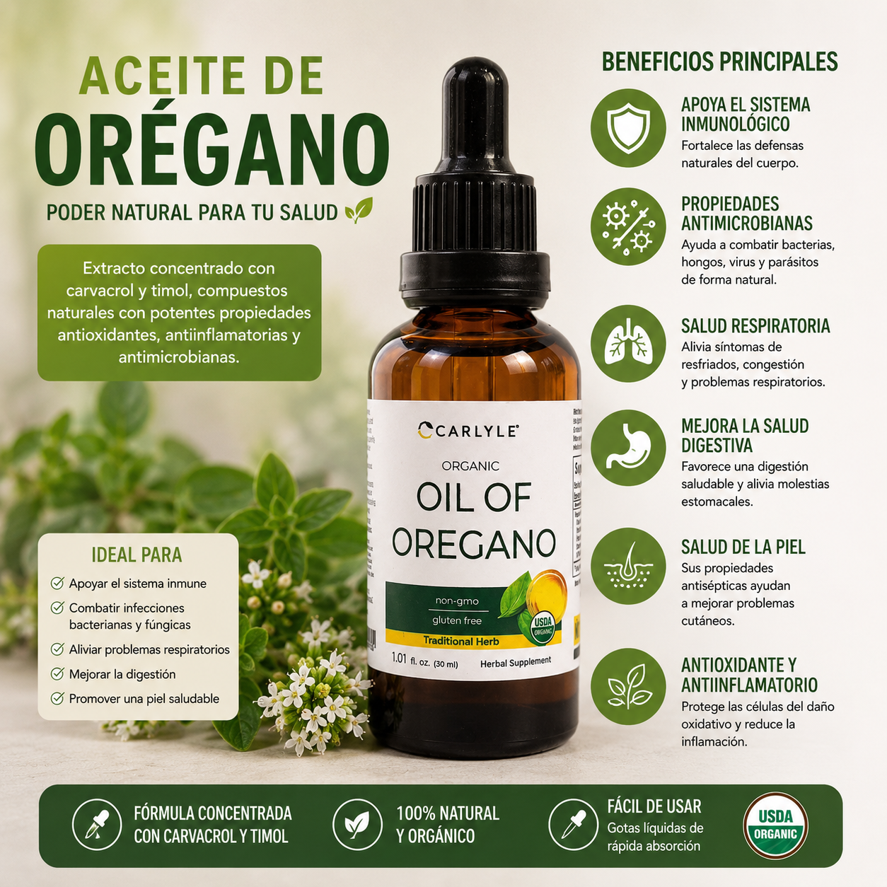 Aceite de Orégano - Antioxidante, Antiinflamatorio, Antimicrobiano