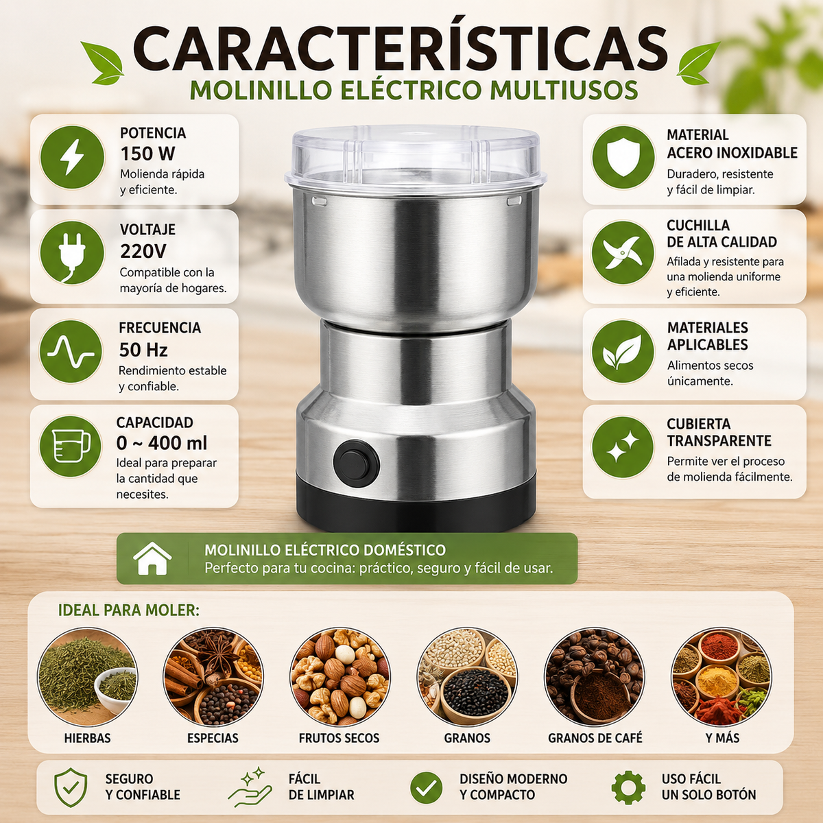 Molino De Café Y Especias Eléctrico