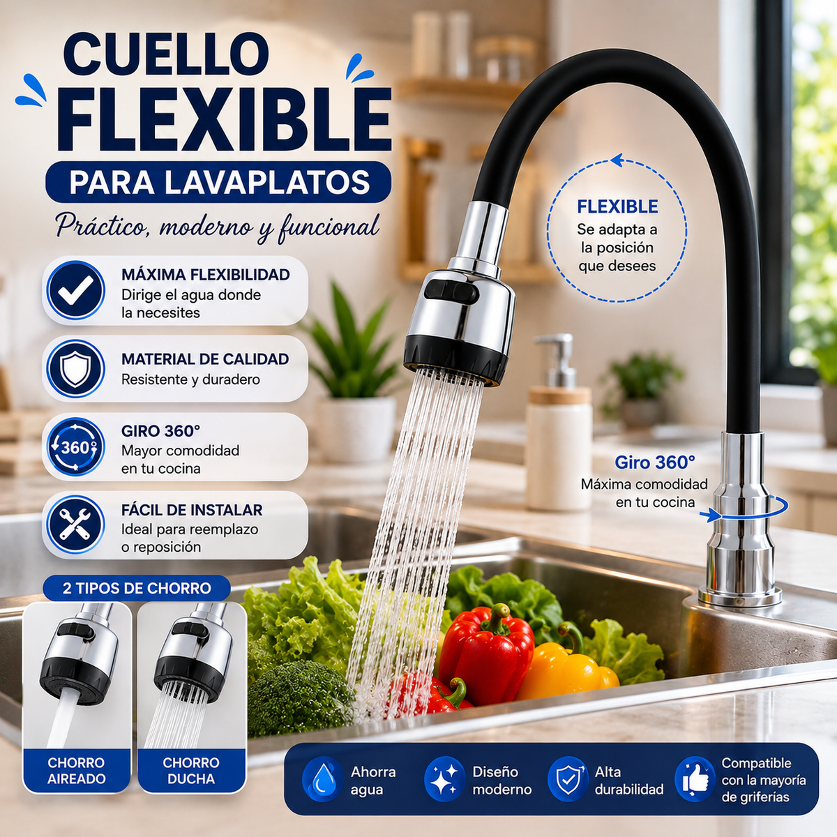 Adaptador Flexible Manguera Lavaplatos